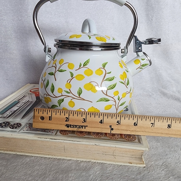 Crofton 2.3 Qt. Porcelain Enamel Teakettle, White With Lemon Vintage 50s Styled - Picture 8 of 8